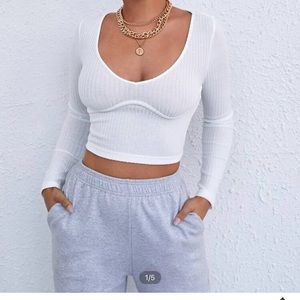 V Neck Solid Fitted Crop Tee